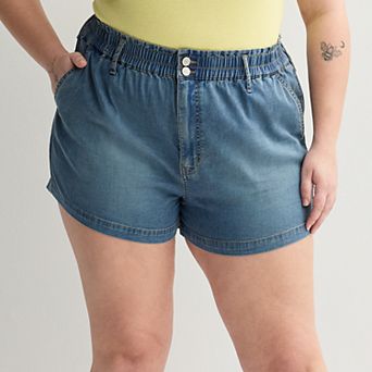 Juniors' Plus Size SO® High-Rise Paperbag Jean Shorts