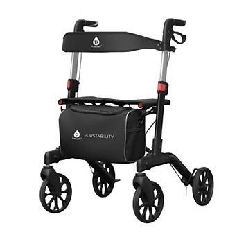 Foldable Wheeled Walker With Backrest And Bag - Adjustable Height, Lightweight, And Sturdy Design