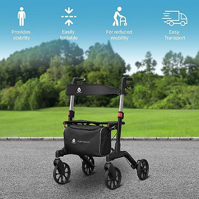 Foldable Wheeled Walker With Backrest And Bag - Adjustable Height, Lightweight, And Sturdy Design