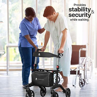 Foldable Wheeled Walker With Backrest And Bag - Adjustable Height, Lightweight, And Sturdy Design