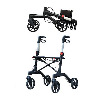 Foldable Wheeled Walker With Backrest And Bag - Adjustable Height, Lightweight, And Sturdy Design