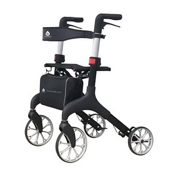 Foldable Wheeled Walker With Adjustable Height, 9-inch Front And 8-inch Rear Wheels