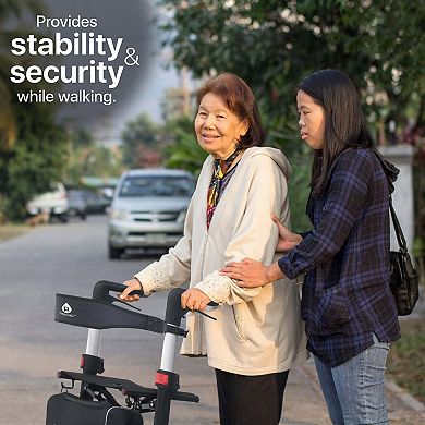Foldable Wheeled Walker With Adjustable Height, 9-inch Front And 8-inch Rear Wheels