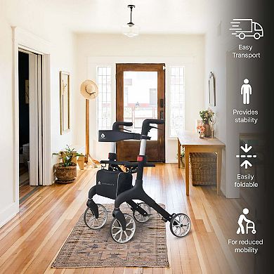 Foldable Wheeled Walker With Adjustable Height, 9-inch Front And 8-inch Rear Wheels