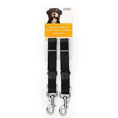 Friends Forever Durable Dog Seat Belt for Carseat Adjustable Black Nylon 2-Pack Set