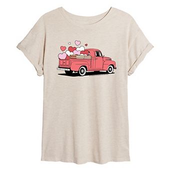 Juniors' Ford F3 Pickup Full Of Hearts Oversized Tee