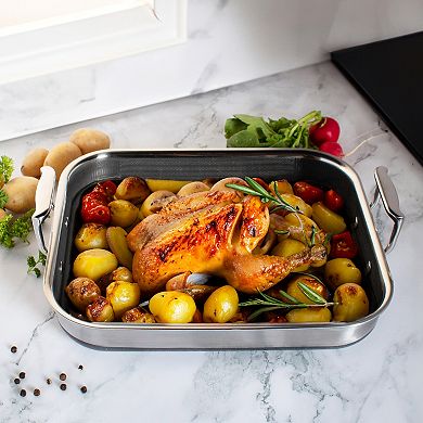 Livwell DiamondClad 14-inch Hybrid Nonstick Stainless Steel Roasting Pan with Basket