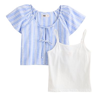 Girls 6-20 SO® Layered Tie Front Top in Regular & Plus Size