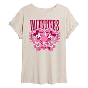 Disney's Mickey & Minnie Mouse Juniors' Valentine's Hugs & Kisses Oversized Tee