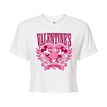 Disney's Mickey & Minnie Mouse Juniors' Valentine's Hugs & Kisses Cropped Tee