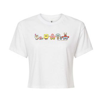 Juniors' SpongeBob SquarePants Group Lineup Cropped Tee