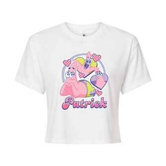 Juniors' SpongeBob SquarePants Patrick Hearts Cropped Tee