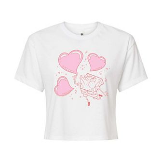 Juniors' SpongeBob SquarePants Heart Bubbles Cropped Tee