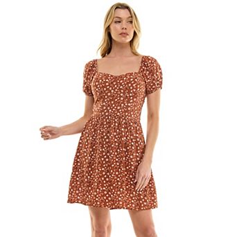 Juniors' Lily Rose Square Neck Puff Short Sleeve Mini Dress
