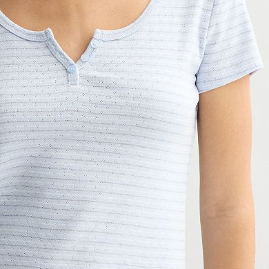 Juniors' Pink Rose Pointelle Henley Top