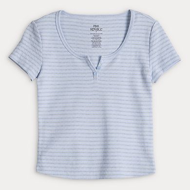 Juniors' Pink Rose Pointelle Henley Top