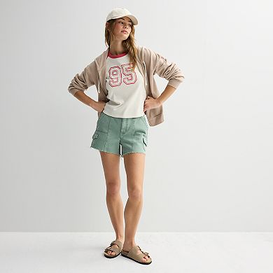 Juniors' Pink Rose Raglan Graphic Tee