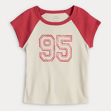 Juniors' Pink Rose Raglan Graphic Tee