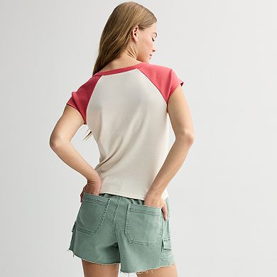 Juniors' Pink Rose Raglan Graphic Tee