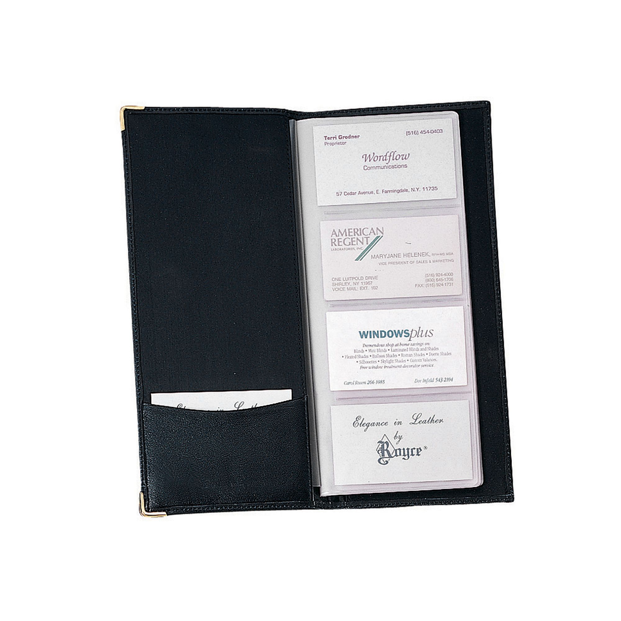 Royce Leather 4-Up Business Card File, Black