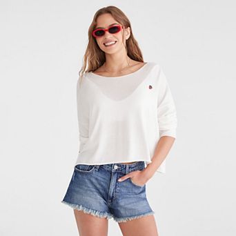 Juniors' Aeropostale Slash Neck Embroidered Sweater