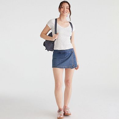 Juniors' Aeropostale Print Lace Trim V-Neck Short Sleeve Tee