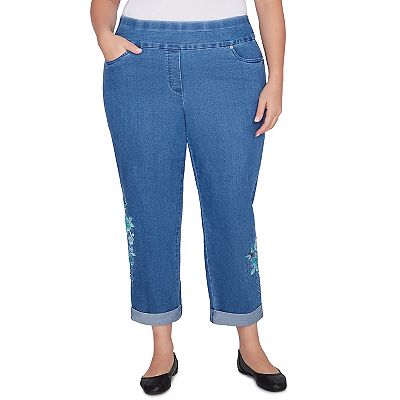 Plus Size Alfred Dunner Embroidered Super Stretch Denim Ankle Pants