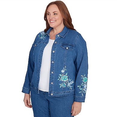 Plus Size Alfred Dunner Floral Embroidered Denim Jacket