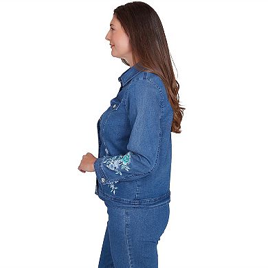 Plus Size Alfred Dunner Floral Embroidered Denim Jacket