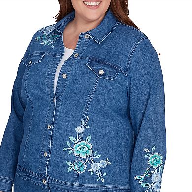 Plus Size Alfred Dunner Floral Embroidered Denim Jacket