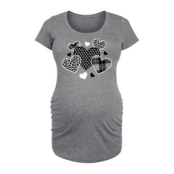 Maternity Mixed Patterned Hearts Graphic Tee