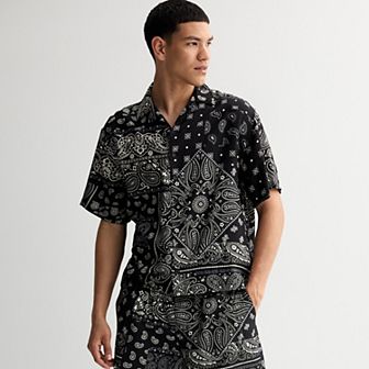 Men's Retrofit Boxy Bandana Short Sleeve Button-Down Shirt