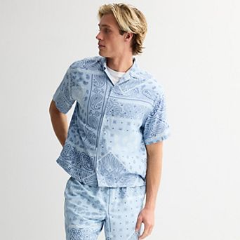 Men's Retrofit Boxy Bandana Short Sleeve Button-Down Shirt