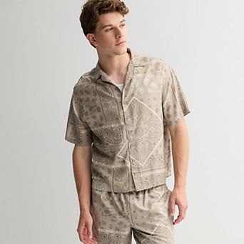 Men's Retrofit Boxy Bandana Short Sleeve Button-Down Shirt