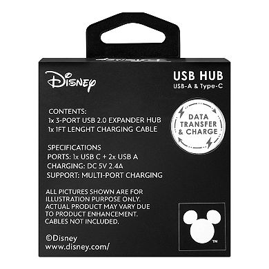 Disney's Lilo & Stitch 2 USB A & 1 USB C Charging Port Hub