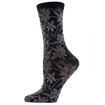 Abstract Floral Opaque Crew Sock