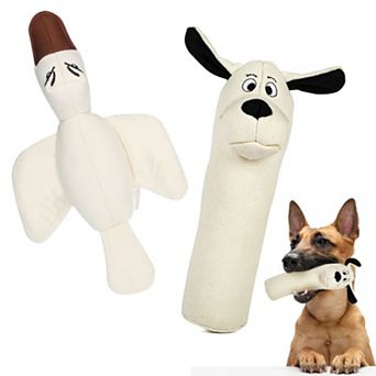 Sustainable Durable 2 pc Squeaky Cotton Canvas Dog Chew Toy - Ducky & Dawgy