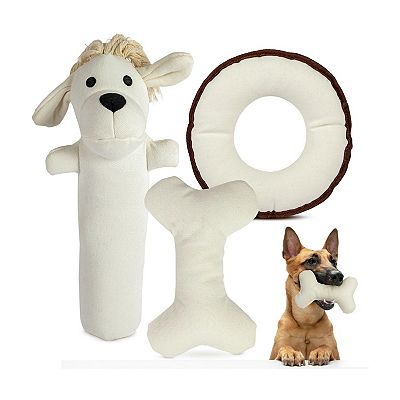 Durable Cotton Canvas Squeaky Dog Toy 3-Pack Harry, T-Bone & Donut Disk,  Pata Pal