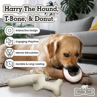 Pata Pal 3pc Sustainable Dog Chew Toy Set - Harry, T-Bone & Donut (Safe for Pets & Kids)