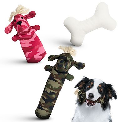 Durable Cotton Canvas, Pet Chew Toy 3pc Set (Sarg, T-Bone, & Pinky) From Pata Pal Pet Toys