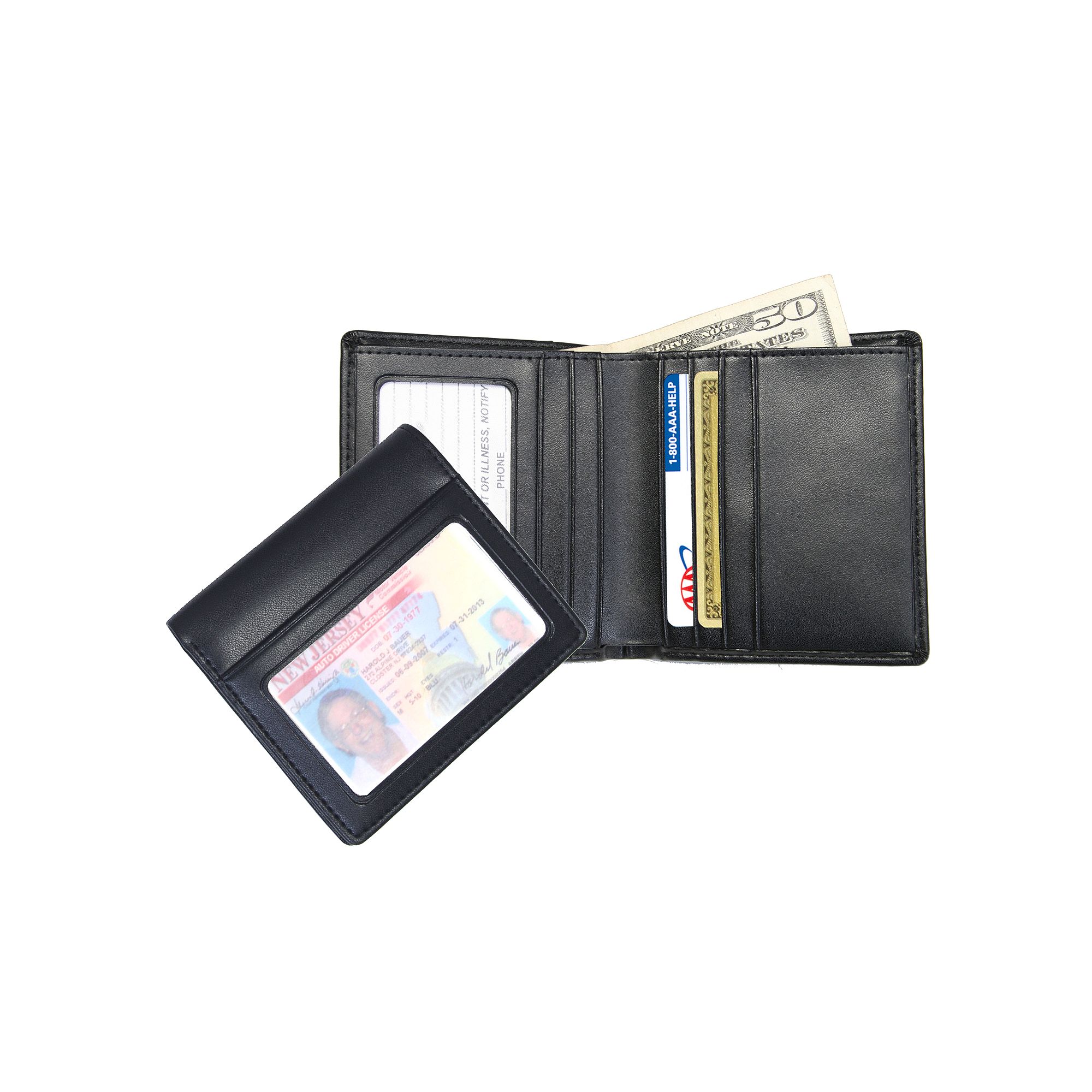 Royce Leather Double ID Bifold Wallet, Black