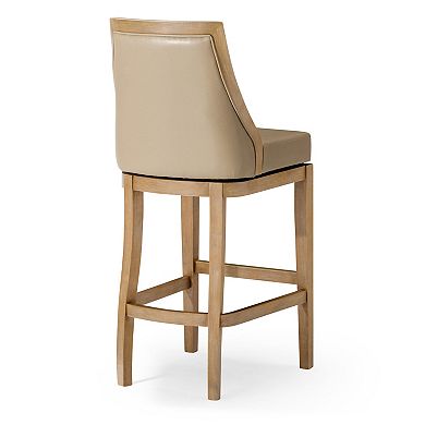 Maven Lane Vienna Bar Stool In Weathered Oak Finish, Avanti Bone, Set Of 4