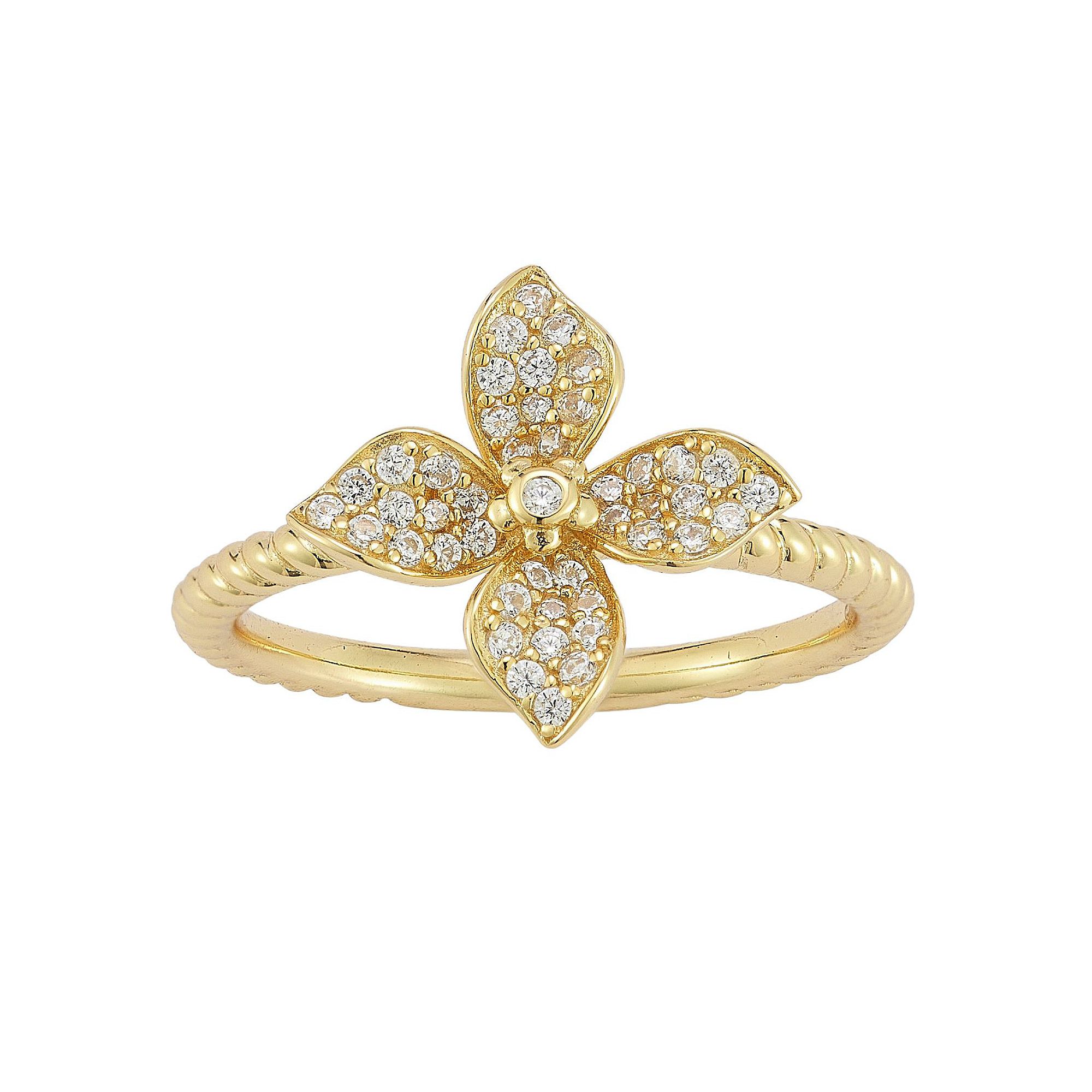 Sunkissed Sterling 14k Gold Over Silver Cubic Zirconia Clover Ring, Womens