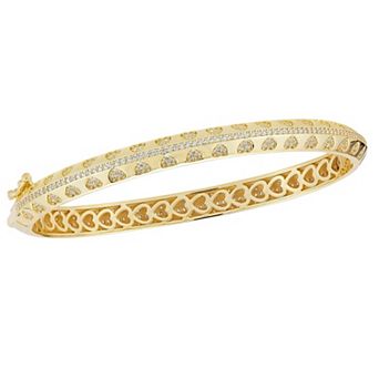 Sunkissed Sterling 14k Gold Over Silver Cubic Zirconia Heart Bangle Bracelet
