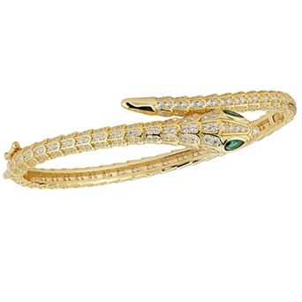 Sunkissed Sterling 14k Gold Over Silver Cubic Zirconia Bypass Snake Bangle Bracelet