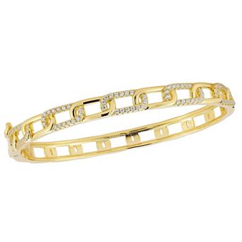 Sunkissed Sterling 14k Gold Over Silver Cubic Zirconia Link Bangle Bracelet
