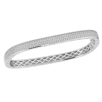 Sunkissed Sterling 14k Gold Over Silver Cubic Zirconia Pave Square Bangle Bracelet