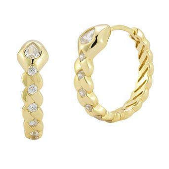 Sunkissed Sterling 14k Gold Over Silver Cubic Zirconia Snake Huggie Hoop Earrings
