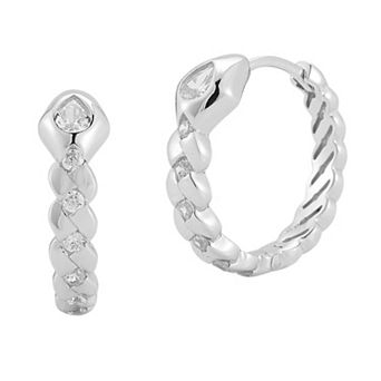 Sunkissed Sterling 14k Gold Over Silver Cubic Zirconia Snake Huggie Hoop Earrings