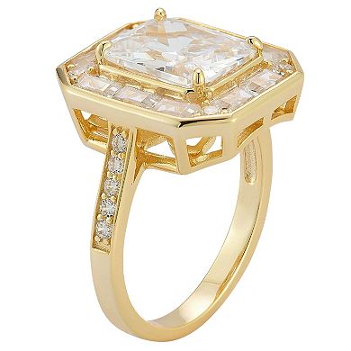Sunkissed Sterling 14k Gold Over Silver Cubic Zirconia Halo Ring